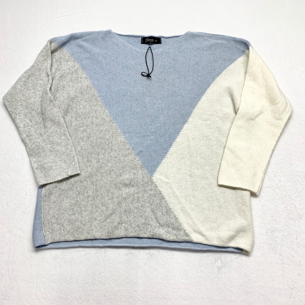 Zenara Woman Colorblock Cashmere Wool Sweater Womens Size M Blue Grey Italy